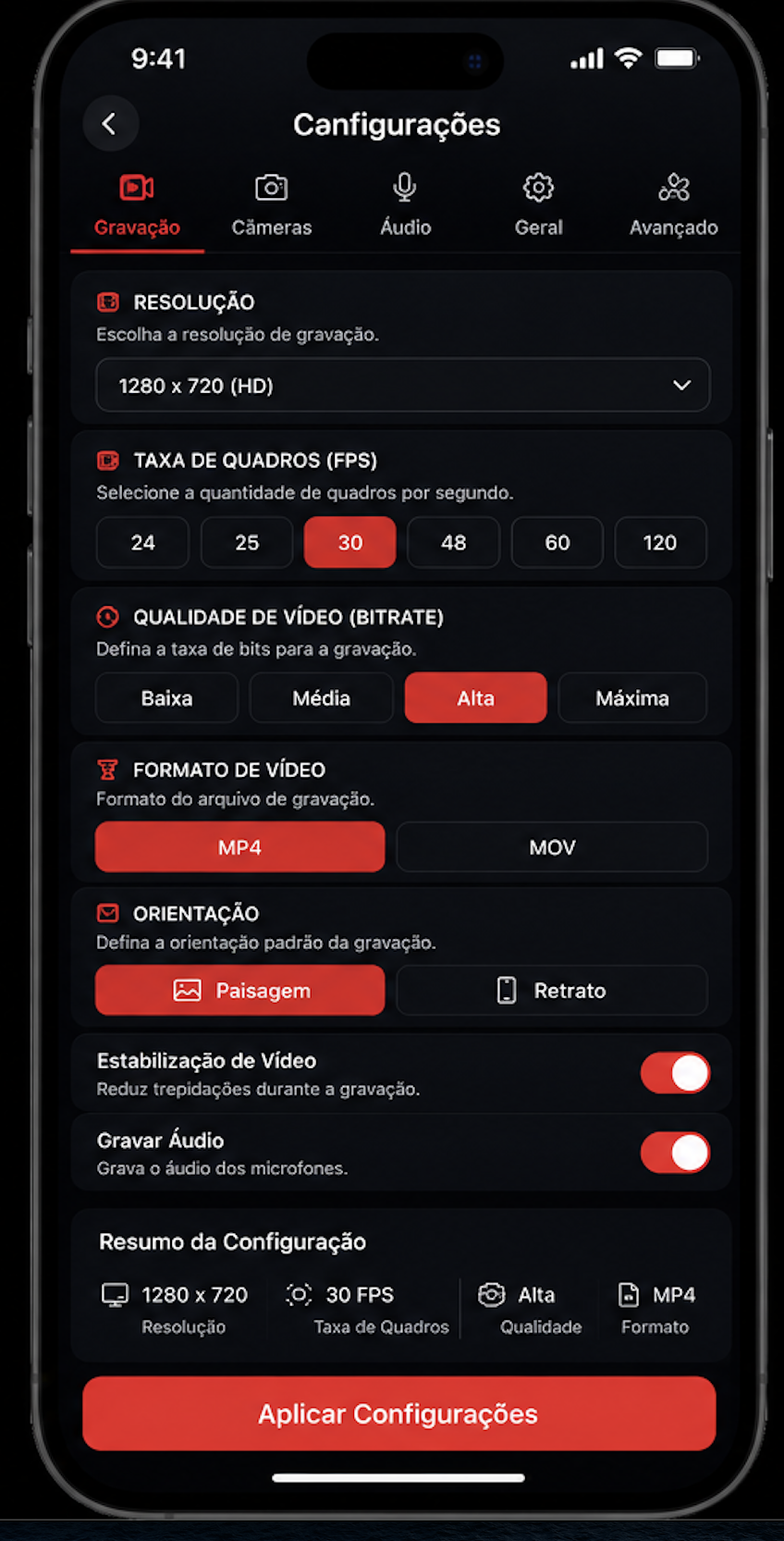 Configurações do FramesCine — Creator Studio